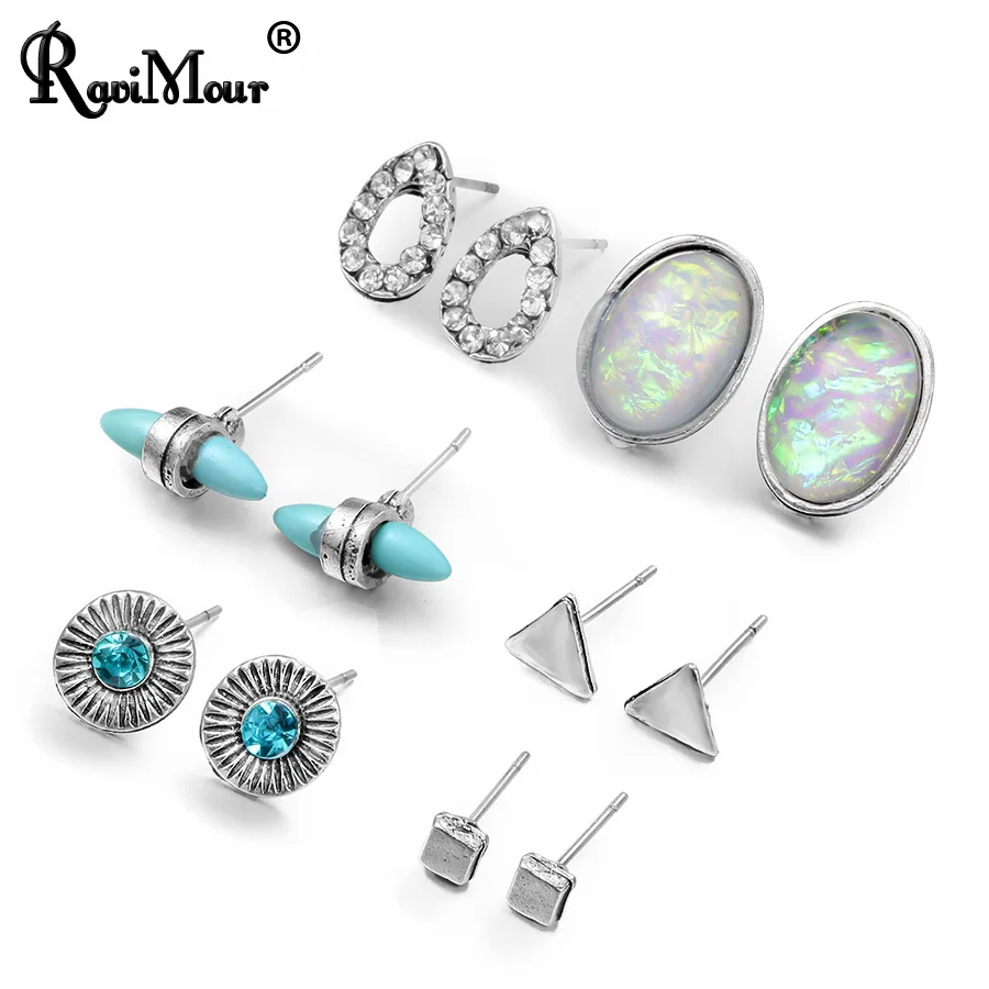 Женские серьги гвоздики RAVIMOUR в турецком стиле Boho Винтажные панк с синими