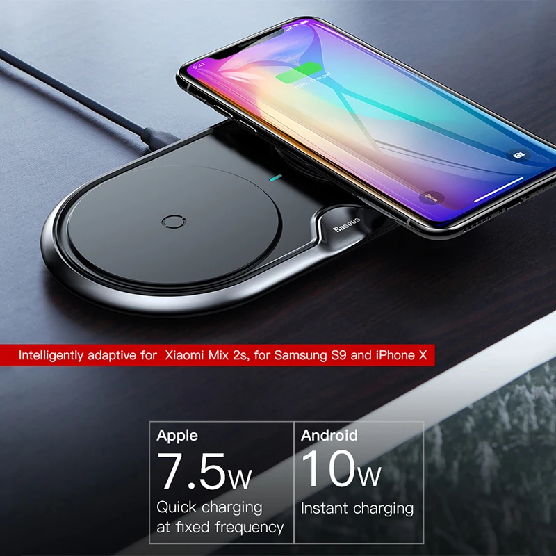 Baseus 10W Dual Set QI Wireless Charger For iPhone XS Max Xr X Samsung S10 S9 Fast Wireless Charging Pad Dock Station Desktop Baseus 10W Dual Set QI Wireless Charger For iPhone XS Max Xr X Samsung S10 S9 Fast Wireless Charging Pad Dock Station Desktop