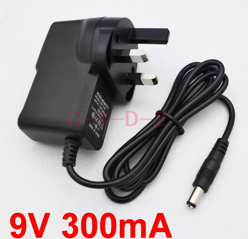 

1PCS 9V 300mA AC 100V-240V Converter Adapter DC 9V 0.3A Power Supply 300mA UK 3 Plug DC 5.5mm x 2.1mm