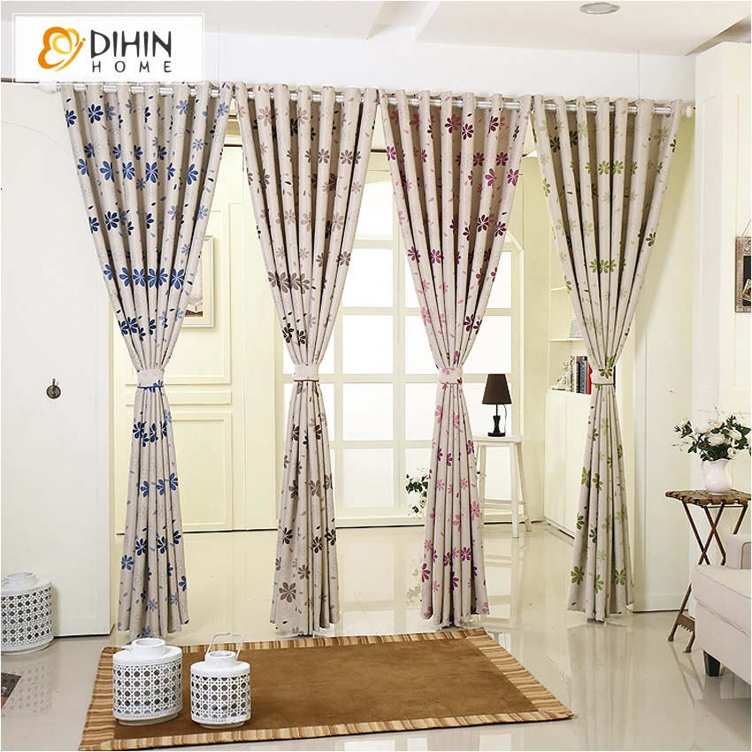 DIHIN 1 PC Ready Made Printed 4 Colors Lucky Leaf Curtains For Living