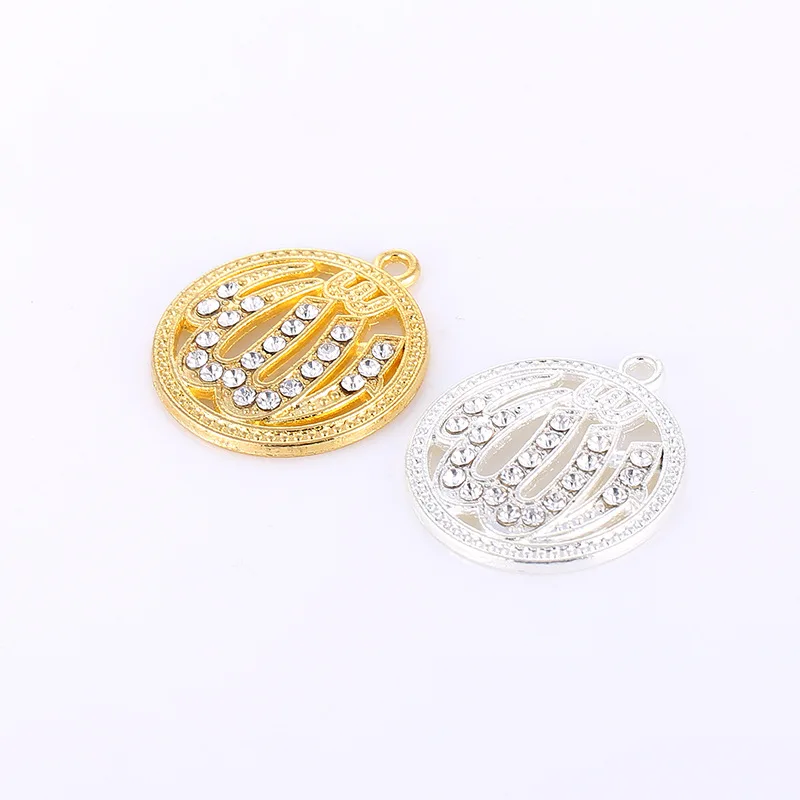 

5PCS Wholesale Silver/Gold Crystal Religious Muslim Islamic Allah Charm Rhinestone Pendant For Jewelry Making DIY Handmade Craft