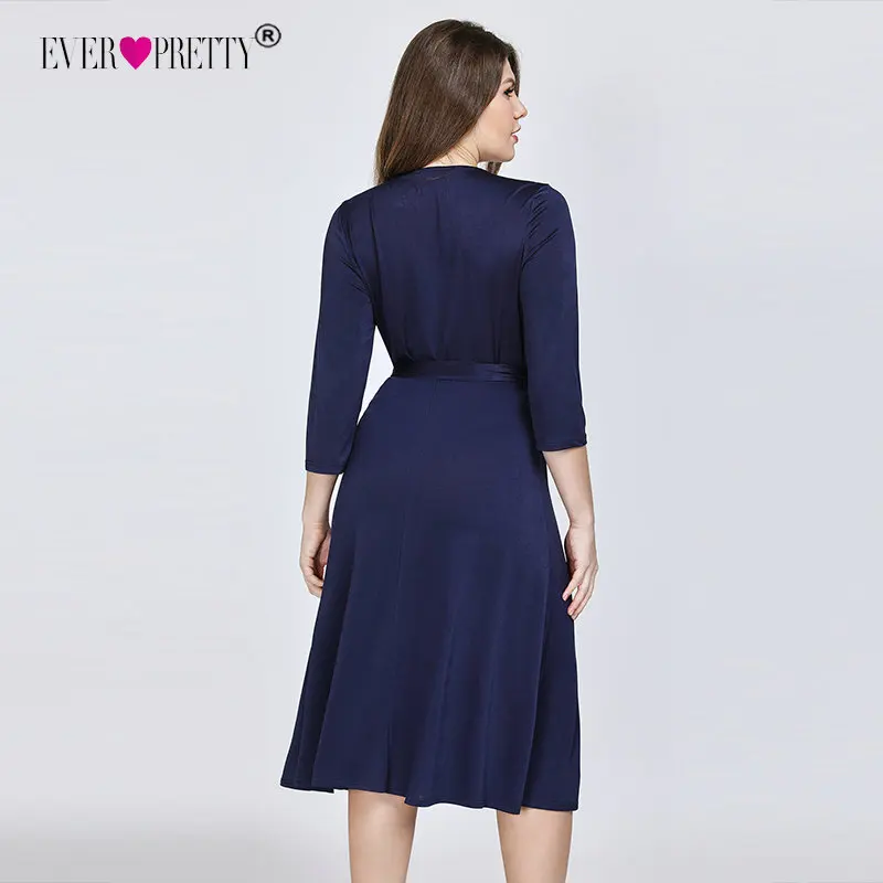 Ever Pretty размера плюс темно-синее коктейльное платье А-силуэта длиной до колена с коротким рукавом, шифоновые Элегантные Короткие вечерние платья EZ07669