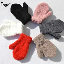 Winter Warm Wrap Gloves For Children Solid Knitted Inside Soft Wool Thicken Glove 1-4 Years Boys And Girls Finger-covered Gloves