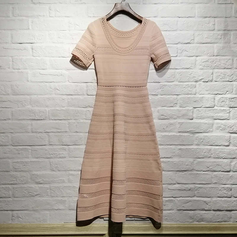 

France style elegant knitting dress 2019 spring summer short sleeves Stretch dress A034