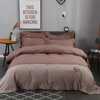 

2018 100% cotton Brief solid Bedding Set .Duvet Cover Bed sheet Bed Linen Pillowcases. Foison light tan
