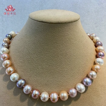 

WEICOLOR 11-12mm Multicolor Egg Round Natural Cultured Freshwater Pearl Necklace With Good Luster And Nice Surface.