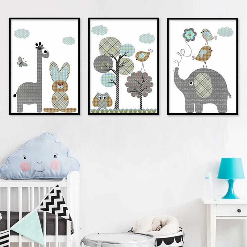 

Cartoon Giraffe Rabbit Elephant Animals Canvas Painting Nordic Pictures Wall Art for Kids Nursery Rooms Poster Home Decor