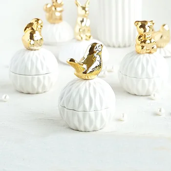 

MINI Ceramic Animal Storage Jars Bear Rabbit Cover Spices Candy Tank Container Coffee Jewelry Kitchen Organizer Decoration Craft