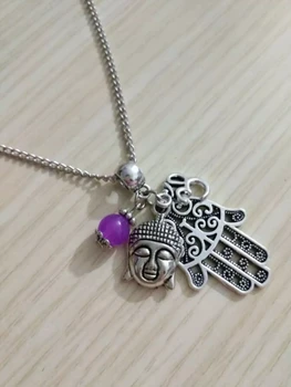 

Fashion Jewelry Summer style Vintage "Fatima Hamsa Hand,Buddha head,Om yoga zen 3D"Charms Pendant Statement Necklace Gift