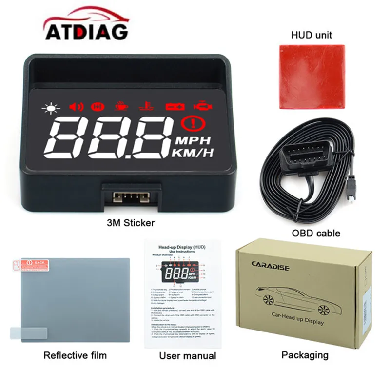 

Hot!!Car HUD Head Up Display A100s OBD2 II EUOBD Overspeed Warning System Projector Windshield Auto Electronic Voltage Alarm