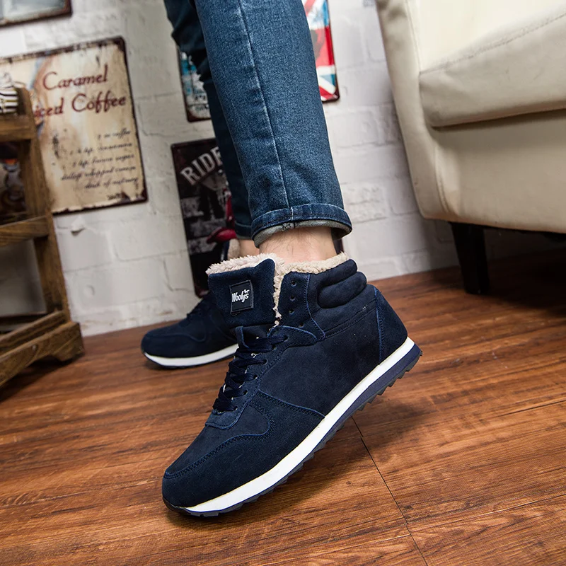 REETENE Cheapest Winter Boots Men Fashion Fur Flock Winter Shoes Men Leather Winter Ankle Boots Men Warm Casual Men Boots 37-48 -