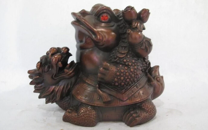 

wholesale factory Chinese Red Bronze Copper Lucky Money treasure Toad Dragon tortoise Statue