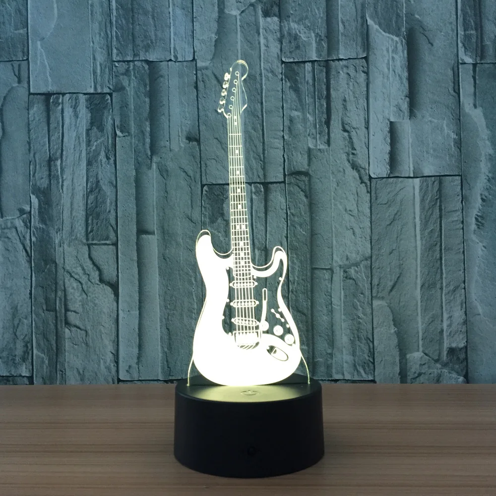  Creative 3D Light Electric Guitar Model Illusion 3D Lamp LED 7 Color Changing USB Touch Sensor Desk