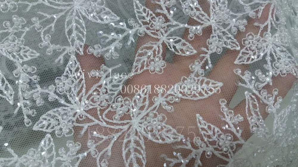 5 ярдов htt006# offwhite листьев бисером вышивки французский Тюль Кружева для свадьбы/вечернее платье/party.8 вариант цвета