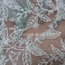5 ярдов htt006# offwhite листьев бисером вышивки французский Тюль Кружева для свадьбы/вечернее платье/party.8 вариант цвета