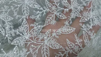 

5yards HTT006# offwhite leaf beads sequin embroidery french tulle lace for wedding/evening dress/party.8 color option