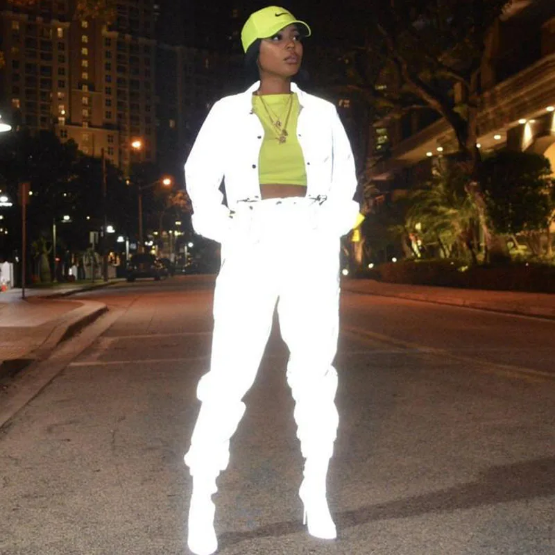 

ZADORIN Summer Reflective Set Two Piece Pants Set Women Sexy Crop Top and Pants Set Tracksuit Women Matching Sets Club Outfits