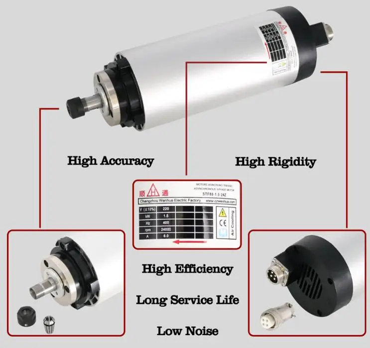1.5kW Профессиональный 220 В ЧПУ 6A воздушного охлаждения шпинделя ER11 24000 об./мин. Гравировка машины шпинделя 0.58Nm ЧПУ машины шпинделя