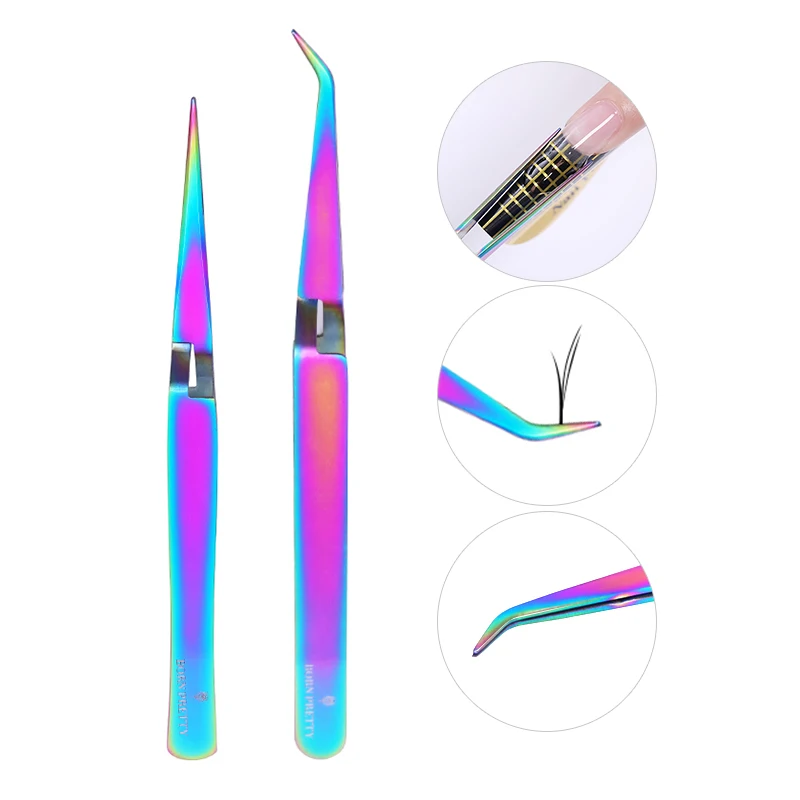 

BORN PRETTY Cross Lock Reverse Tweezers Colorful Acrylic Nail Shaping Tweezers Straight Elbow Design Stainless Steel Nail Tools