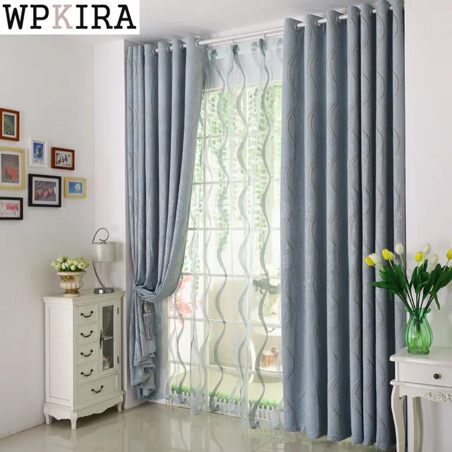 Chenille Rideaux Voile Moderne Simple Rayé Rideaux Occultants Bule ... Chenille Rideaux Voile Moderne Simple Rayé Rideaux Occultants Bule ...