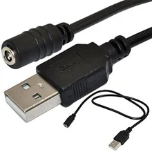 USB A Male Plug to 1.35 x 3.5mm DC Power jack Female Cord Cable Black