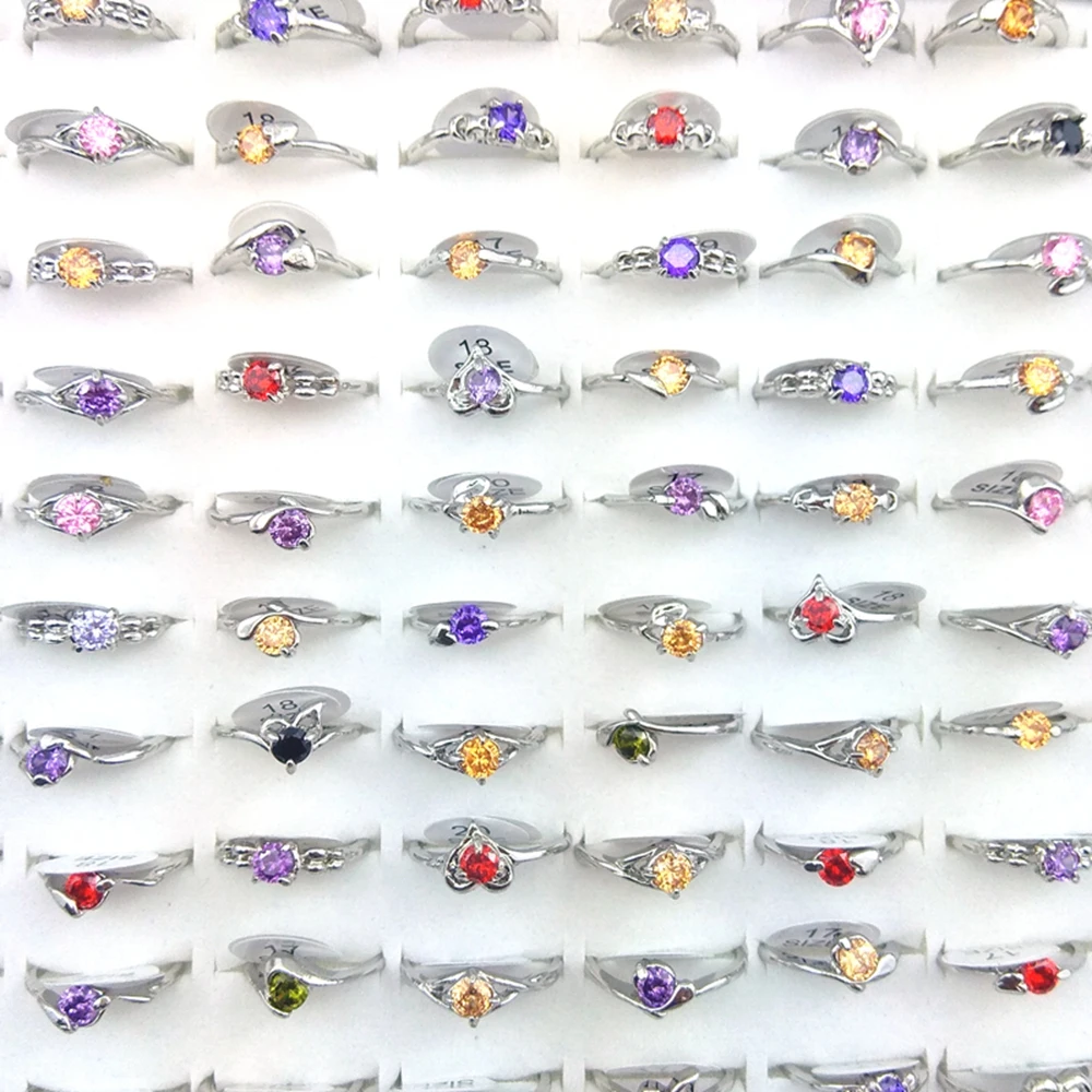 

Wholesale 50pcs Real Zircon Rings Mixed Color Fashion Women's Rings Free Shipping