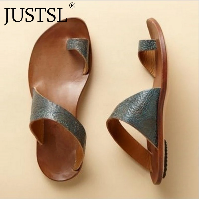 

JUSTSL 2018 summer women's Fashion sandals feminina solid color toe flat shoes female bottom sandals for ladies