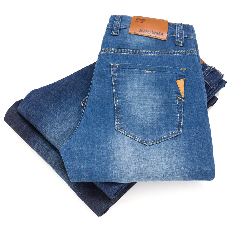 2019 New Men's Classic Style Jeans Business Casual Stretch Slim Denim Pants Light Blue Black Trousers Male Brand