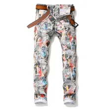 MORUANCLE Модные Мужская в стиле "панк" 3D печатные джинсы стрейч окрашенные джинсовые брюки для мужчин Slim Fit сценическая Клубная одежда Размер 28-38