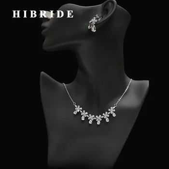 

HIBRIDE Water Drop Crystal Rhinestone Brazil Style Wedding Jewelry Sets Luxury Necklace Earrings Set Dress Accessories N-256