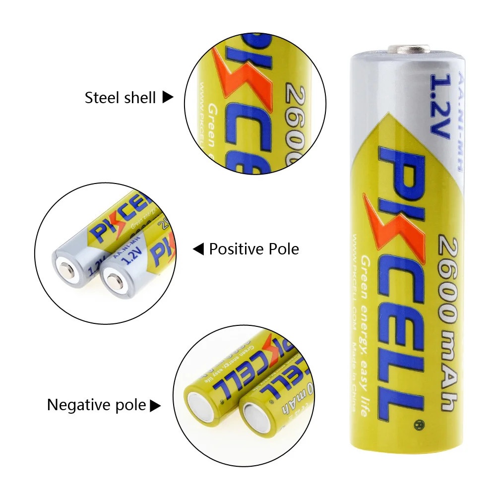 Аккумуляторы PKCELL Ni MH AA 2600 мАч 1 2 в упаковки/8 шт.|aa battery|rechargeable batterybattery 2600mah |