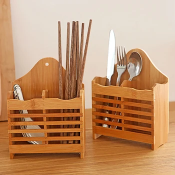 

Chopsticks Storage Holder Cage Wall-mounted Wood Drain Shelf Household Tableware Fork Spoon Organization Rack Cutlery Kitchen