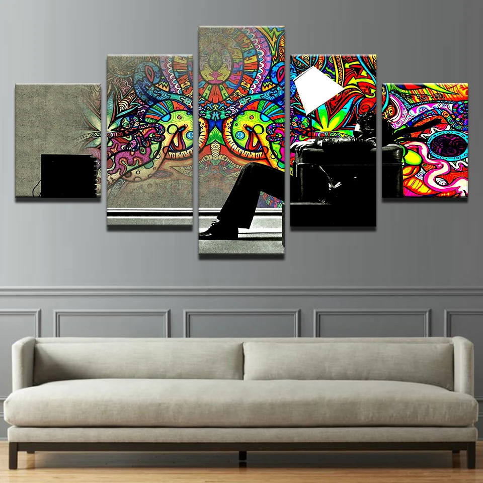 

HD Prints Canvas Posters For Living Room Home Decor 5 Pieces Psychedelic Abstract Graffiti Paintings Wall Art Pictures Framework
