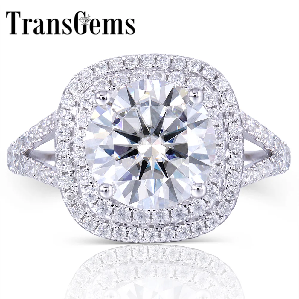 Женское кольцо с муассанитом 3 карата из белого золота 585 пробы|diamond white gold|diamond halo