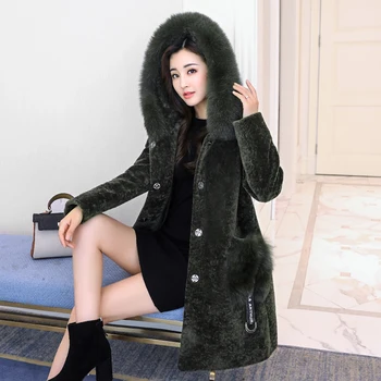 

2017 autumn and winter new high imitation sheep shepherd coat female long imitation fox fur hooded jacket