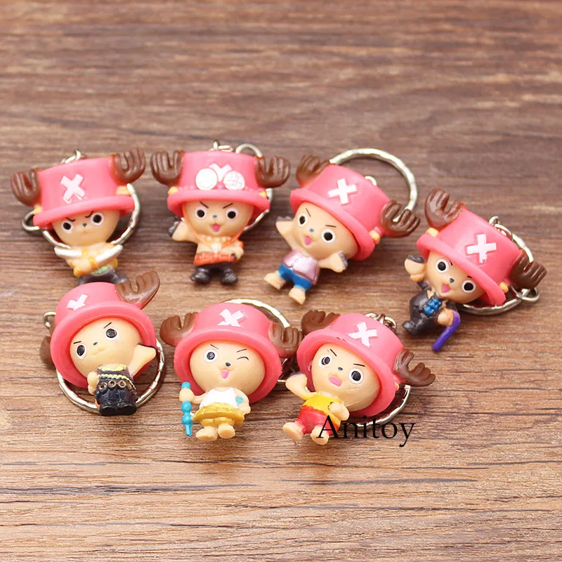 7pcs/lot Anime Cartoon Tony Tony Chopper One Piece Key Ring Gift PVC