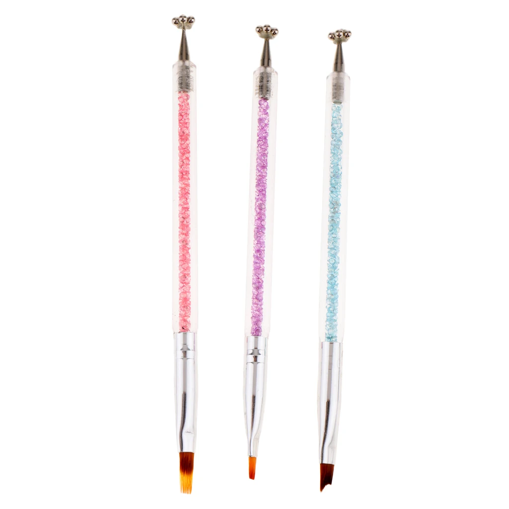 3PCS Double Head Nail Art DIY UV Gel Liner Brush Magnet Tip Painting Pen Nail Beauty