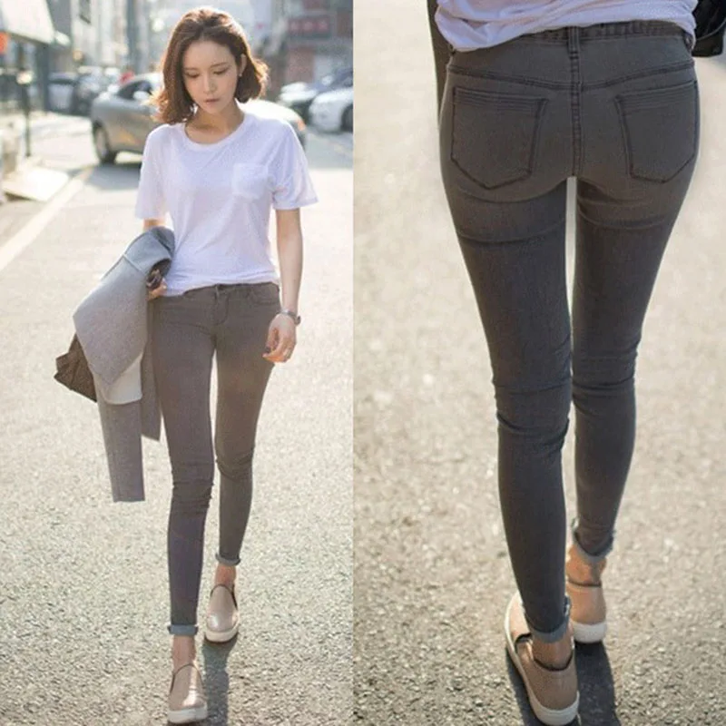 

Jeans -2017 Fashion Spring and Summer New Gray High Waist Stretch Slim Thin Jeans Women Korean version Of Pencil Pants #2108150
