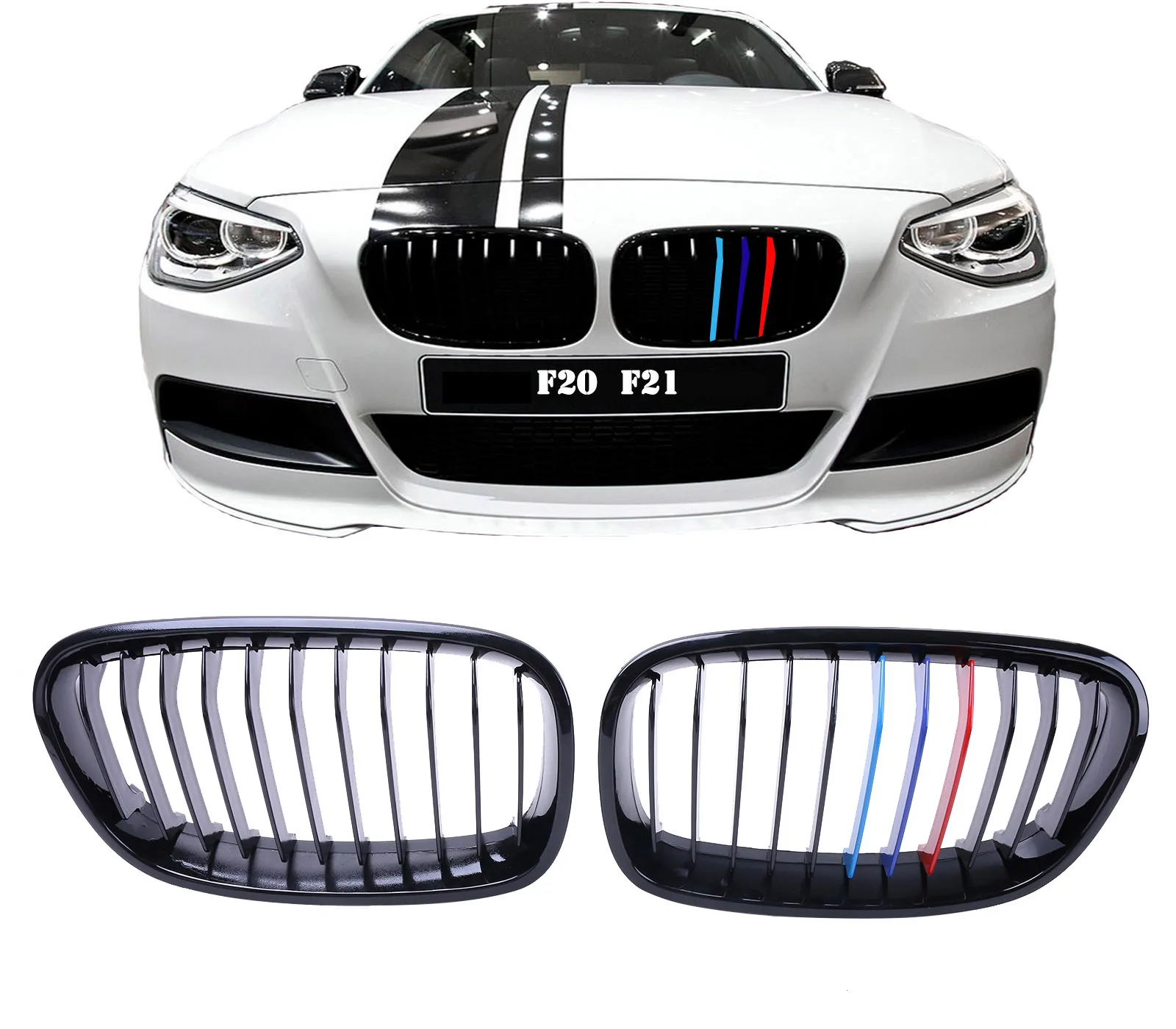 

Gloss Black M-color For BMW F20 5 Door F21 3 Door 2010 - 2014 114i 116d 118d M Performance Front Bumper Kidney Grille Grills