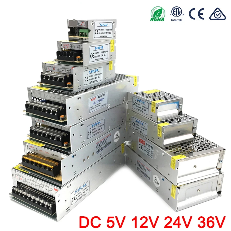 Мощность адаптер DC 5 V 12 V 24 V 3A 5A 10A 15A 20A 25A 30A Трансформаторы освещения 5 12 24 Вольт Светодиодный драйвер питания Светодиодные ленты лампы