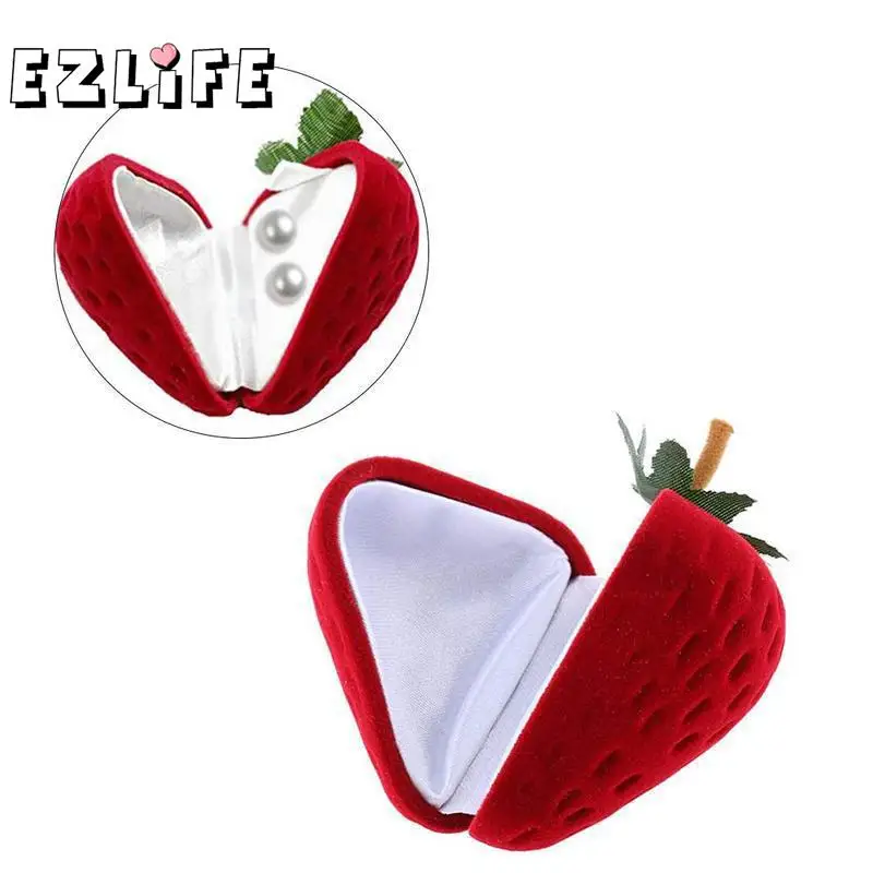

1 PCS Red Strawberry Box Form Velvet Ring Storage Case Jewelry Box Ring Protector Flocking Gift Box QSY8399A