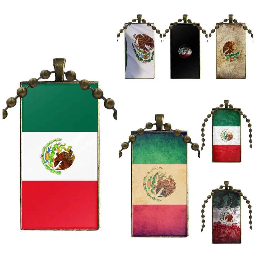 

Retro Mexico Mexican Flag For Lovers Girl Friend Best Gift Glass Cabochon Choker Pendant Rectangle Necklace Bronze Color Jewelry