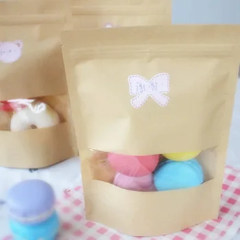 

Standup Kraft Paper Bag Food Packaging Gift Bags Craft Paper Bags with Window for Cookie Candy Clear Gift Paper Bags Packaging