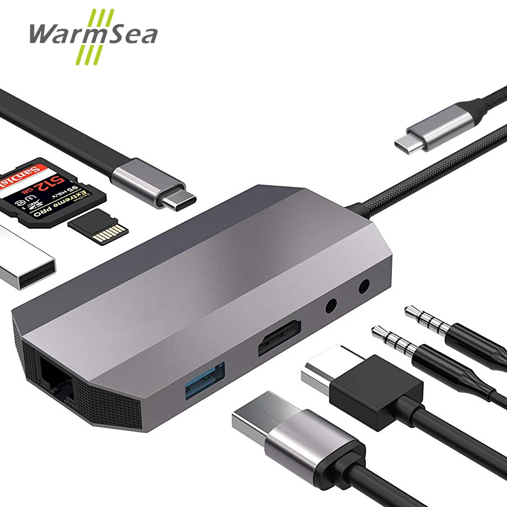USB C HUB Type Audio Dex Station Thunderbolt 3 с HDMI 4K RJ45 1000 Мбит/с 0 для Samsung Note 8 S8 S9 Macbook Pro Huawei|USB-хабы| |