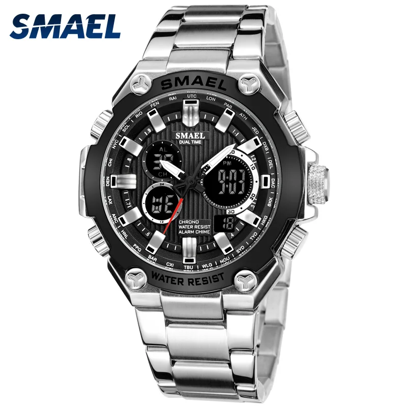 

SMAEL Men Military Sport Watches Mens LED Analog Digital Watch Male Army Steel Band Quartz Wristwatch Clock Relogio Masculino