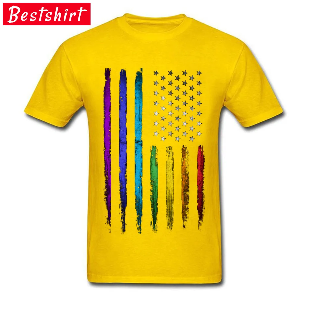 Latest American rainbow flag Customized Tshirts Crew Neck Cotton Men Tops Tees Short Sleeve Summer Customized T-shirts American rainbow flag yellow