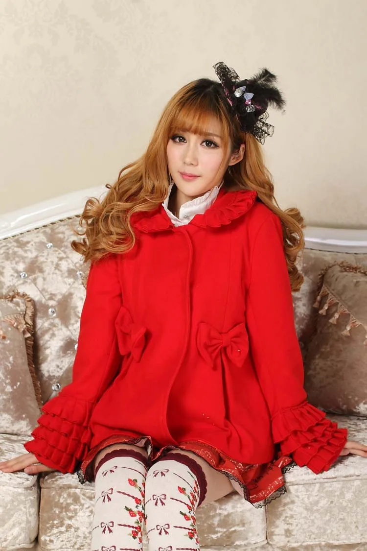 

JSK Lolita Cute Lolita Pleated Bowknot Patterns Lovely Print Lolita JSK Red