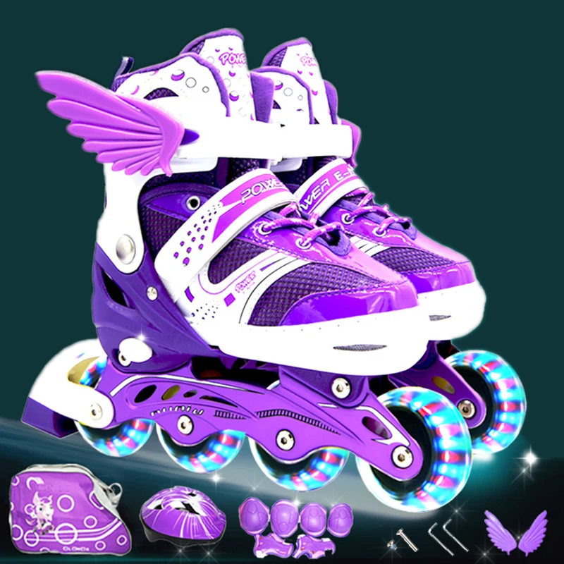 EEN Set Kinderen Kids Inline Skate Rolschaatsen Schoenen Met Helm Knee Protector Gear Tas Verstelbare Knipperende Wielen Patines EEN Set Kinderen Kids Inline Skate Rolschaatsen Schoenen Met Helm Knee Protector Gear Tas Verstelbare Knipperende Wielen Patines