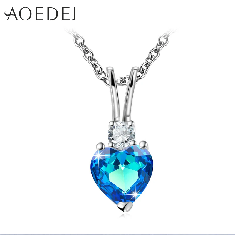 

AOEDEJ Vintage Blue Crystal Heart Pendant Necklace for Women 2018 New Female Statement Jewelry Fashion Long Chain Necklaces