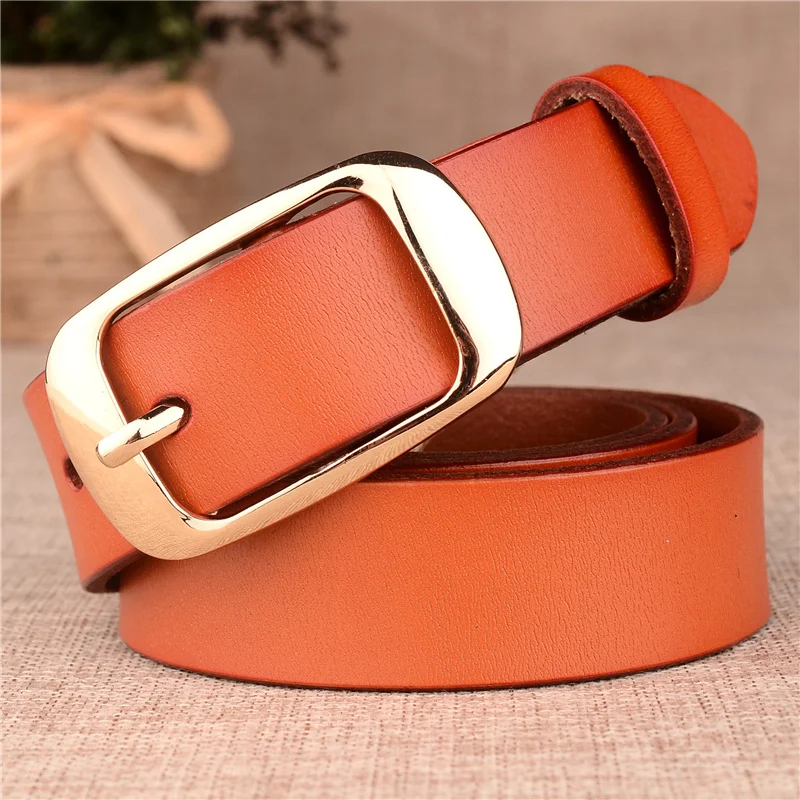 OULYLAN Gold Metal Buckle Belt for Women Ladies Genuine Leather Cowskin